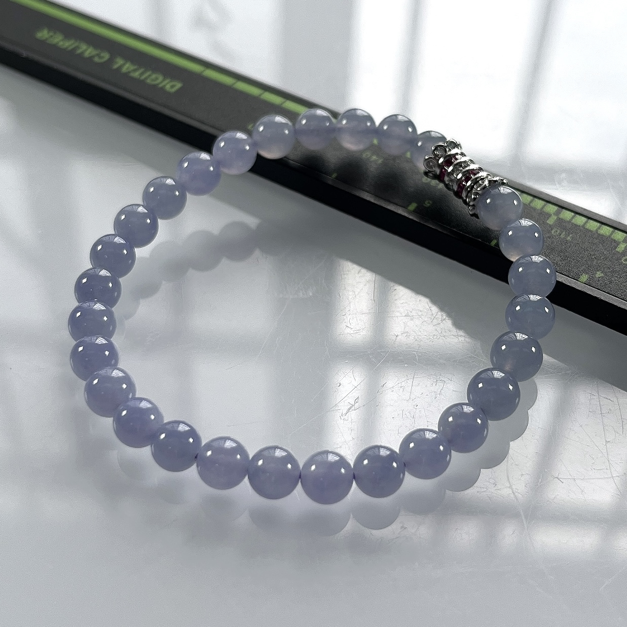 收藏级别，缅甸天然翡翠A货，卡6冰种起胶紫罗兰圆珠手串手链，尺寸：6mm/28颗，长度175mm，重量：11.74g