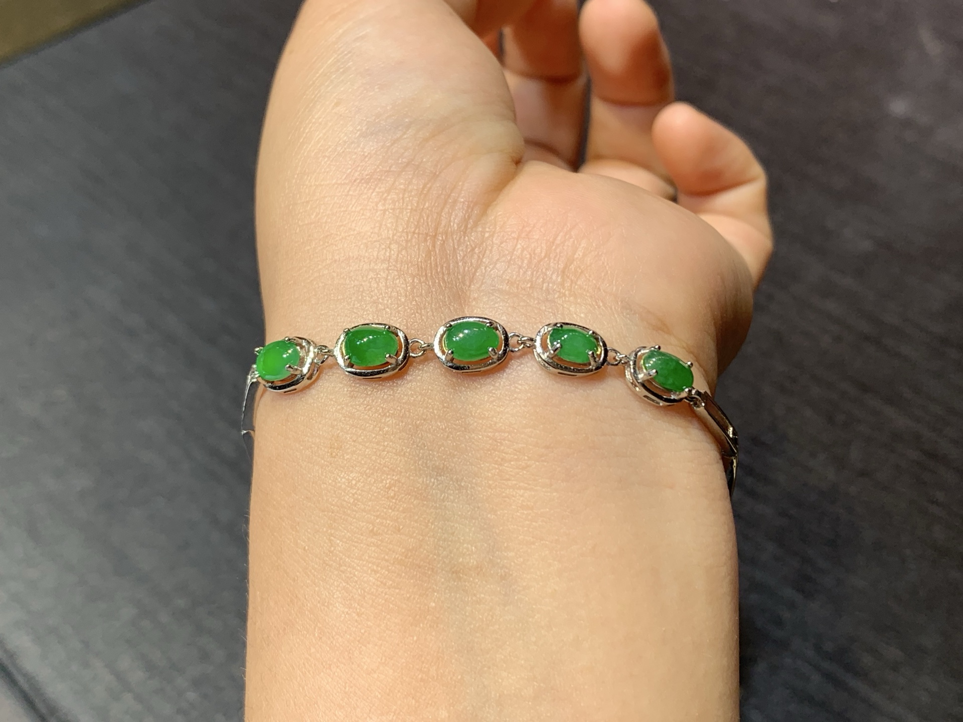 冰辣绿色蛋面手链 s925银，5.8-4.3-2.5