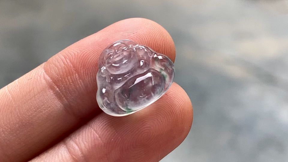 ️ 玻璃种飘绿佛公，完整，14.3*12.3*4，编号