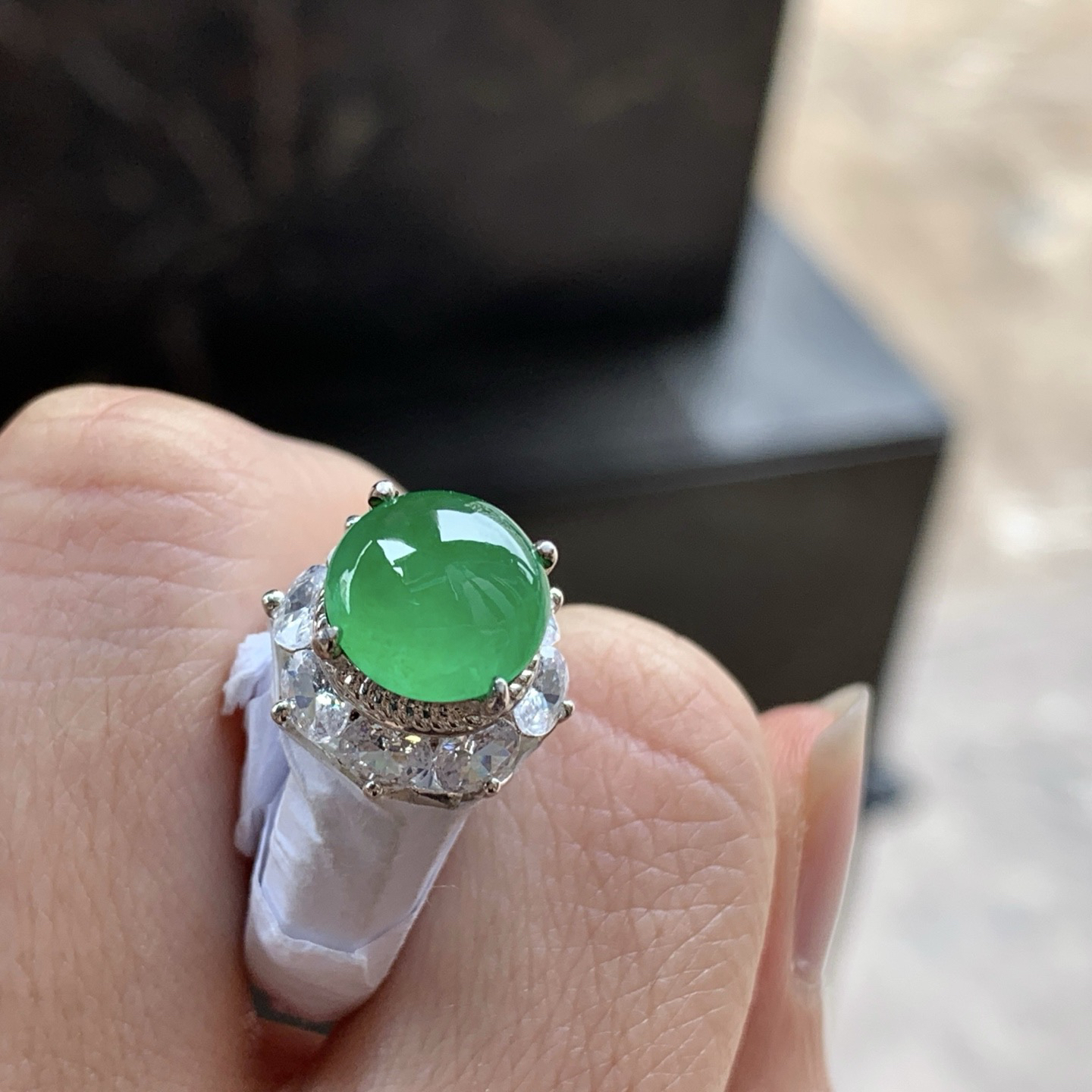 冰绿戒面^_^透亮 铜托