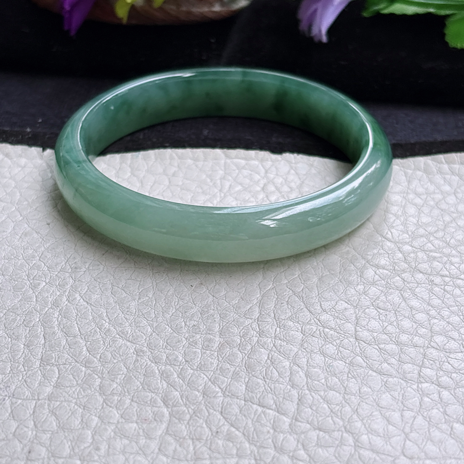 n实拍55*11.3*6.5平安镯 缅甸翡翠a货手镯冰飘花秀气正圈玉镯子