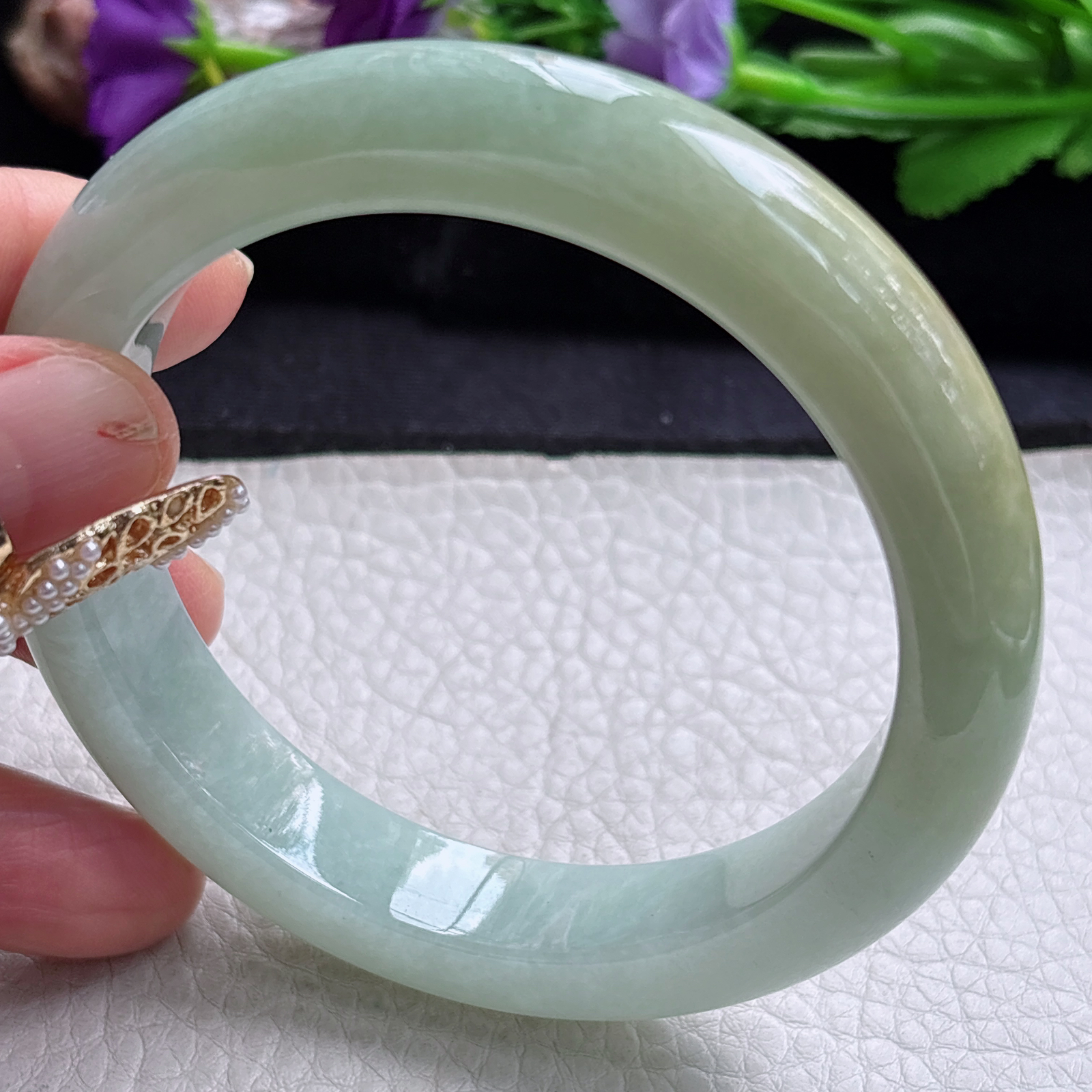 ss大圈口61.5*12.8*9.3招财镯 缅甸翡翠a货手镯双彩正圈玉镯子