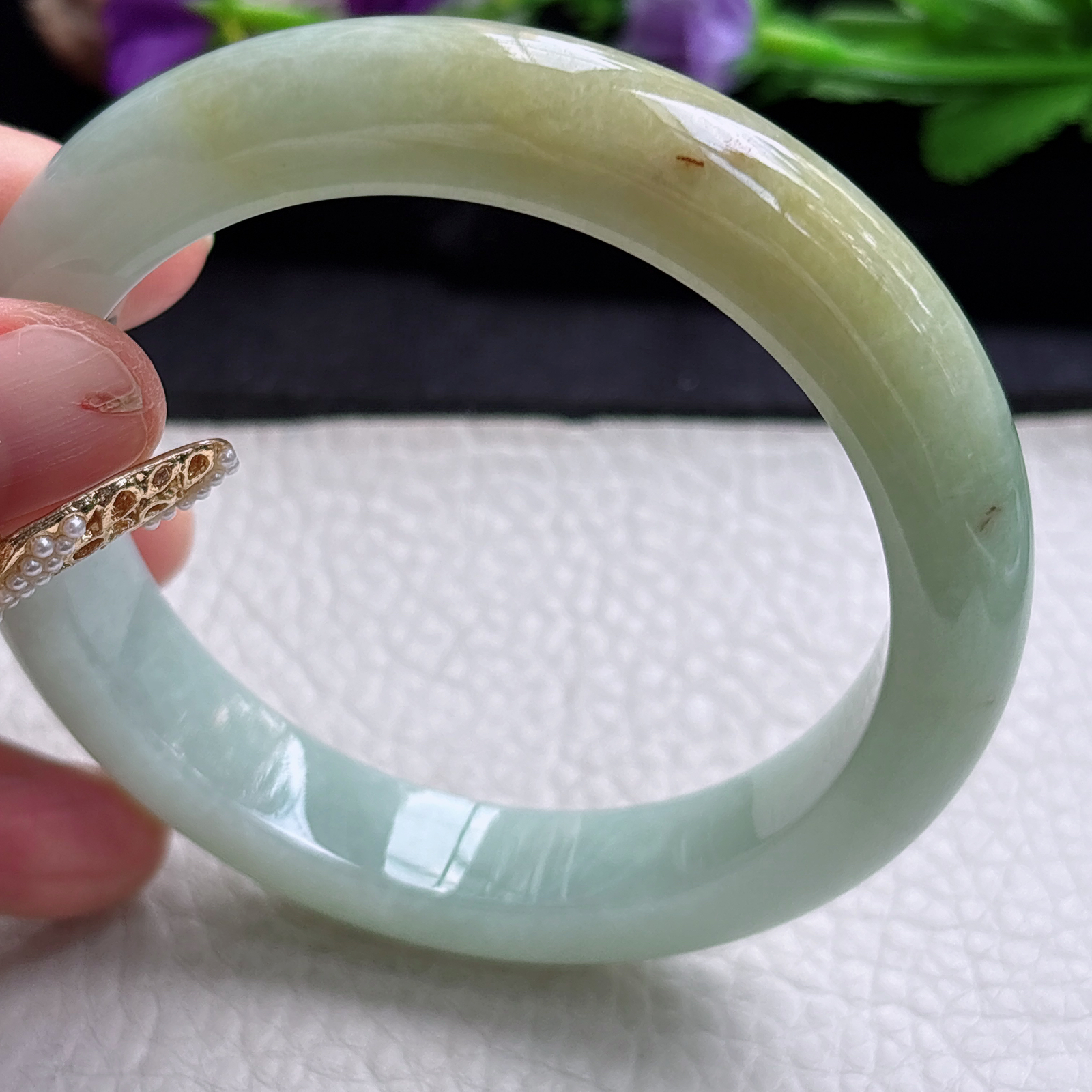 ss大圈口61.5*12.8*9.3招财镯 缅甸翡翠a货手镯双彩正圈玉镯子