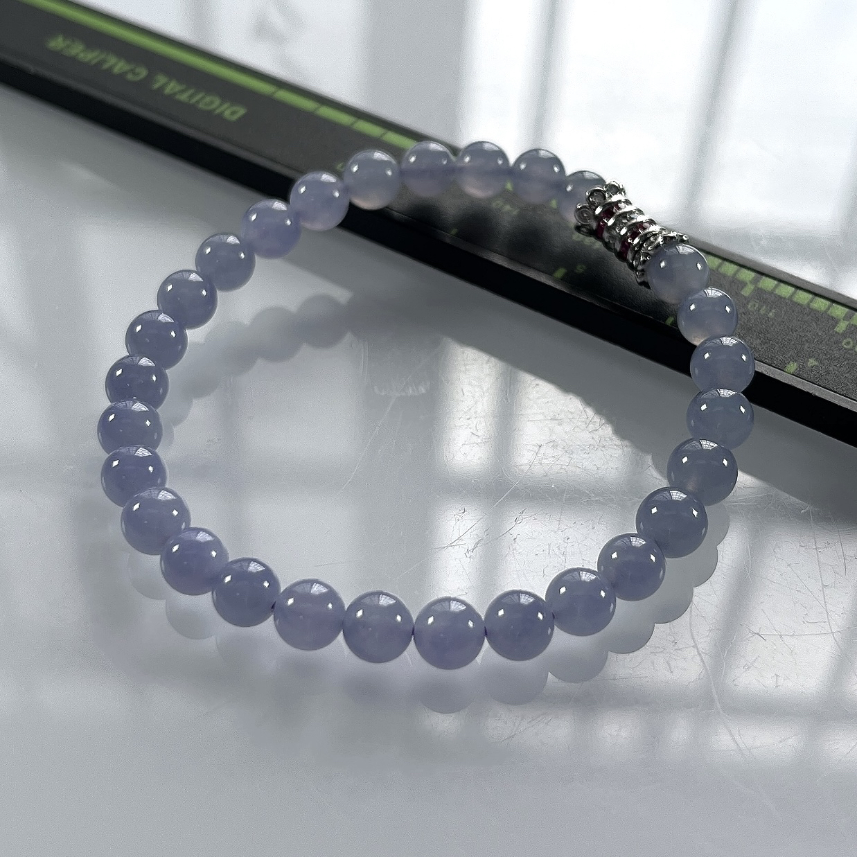 收藏级别，缅甸天然翡翠A货，卡6冰种起胶紫罗兰圆珠手串手链，尺寸：6mm/28颗，长度175mm，重量：11.74g