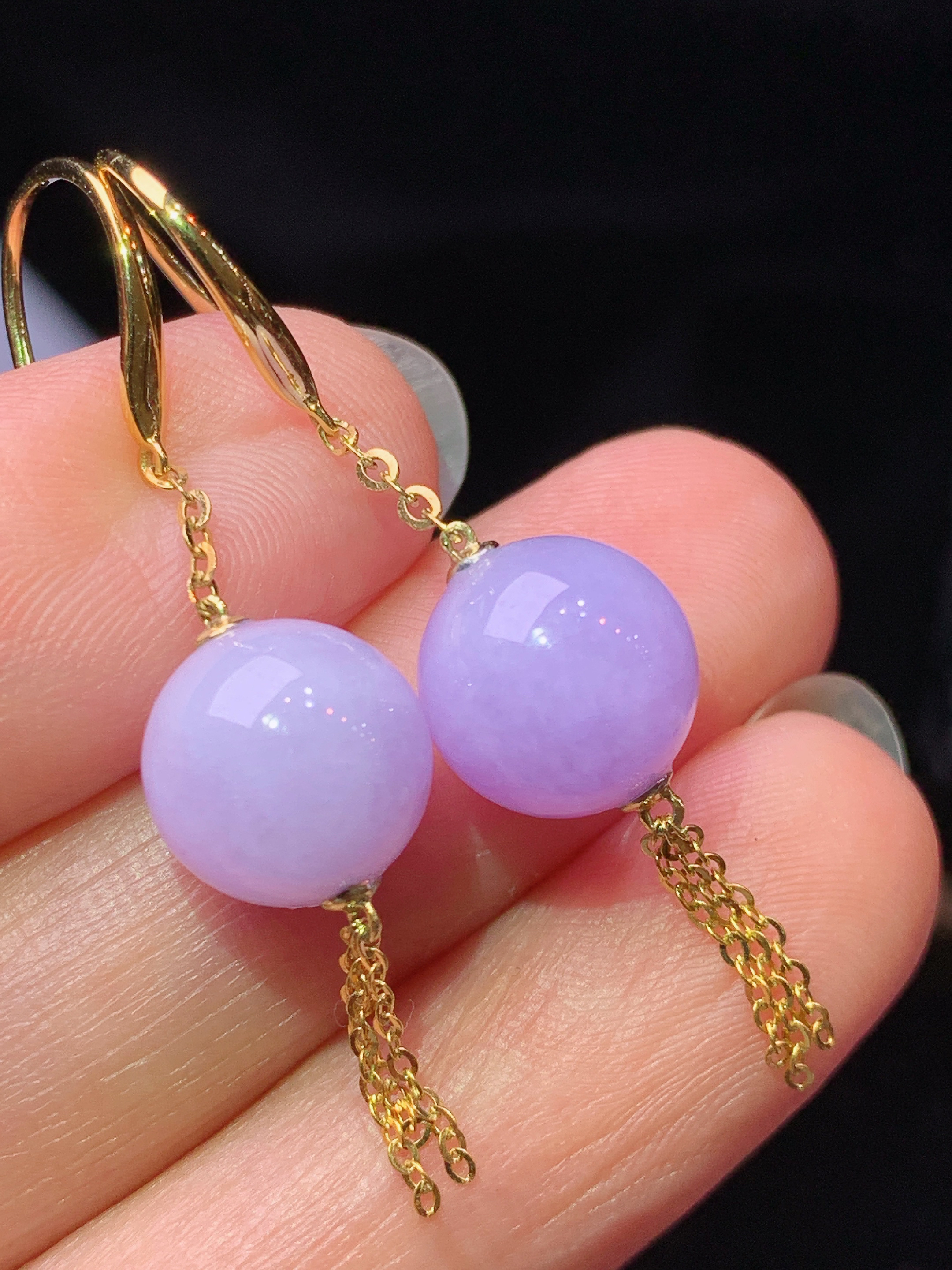 18k金镶嵌紫罗兰圆珠吊坠 玉质细腻 色泽艳丽清新 水润亮眼 整体尺寸41*9.5m2