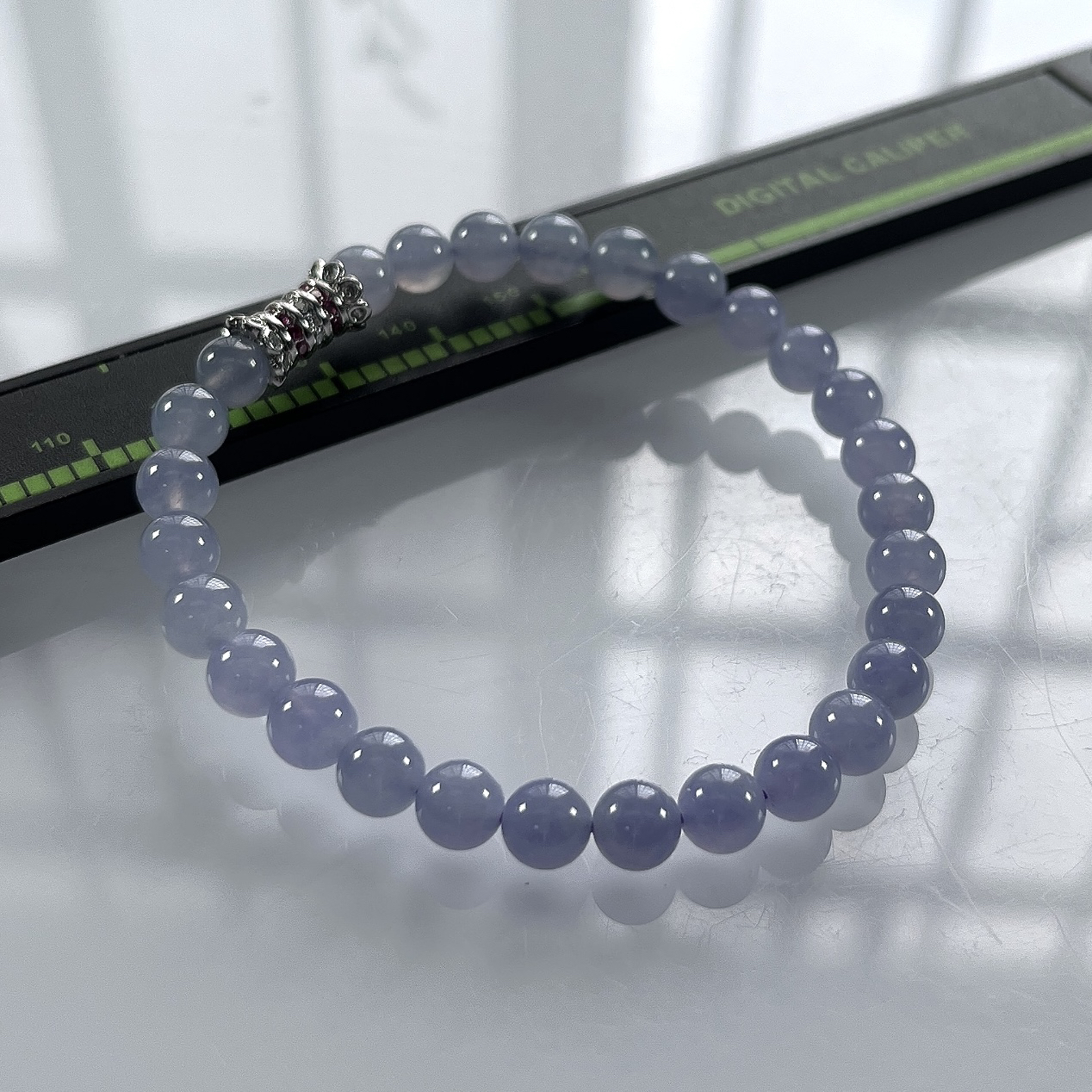收藏级别，缅甸天然翡翠A货，卡6冰种起胶紫罗兰圆珠手串手链，尺寸：6mm/28颗，长度175mm，重