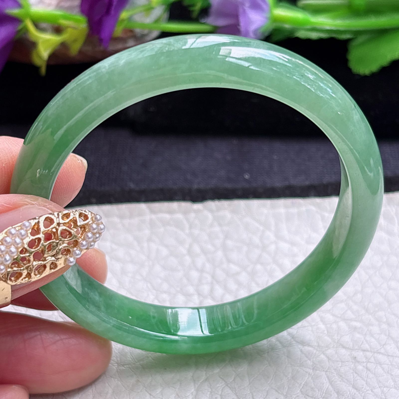 n小圈口52*10.2*6.7平安镯 缅甸翡翠a货手镯冰绿秀气正圈玉镯子