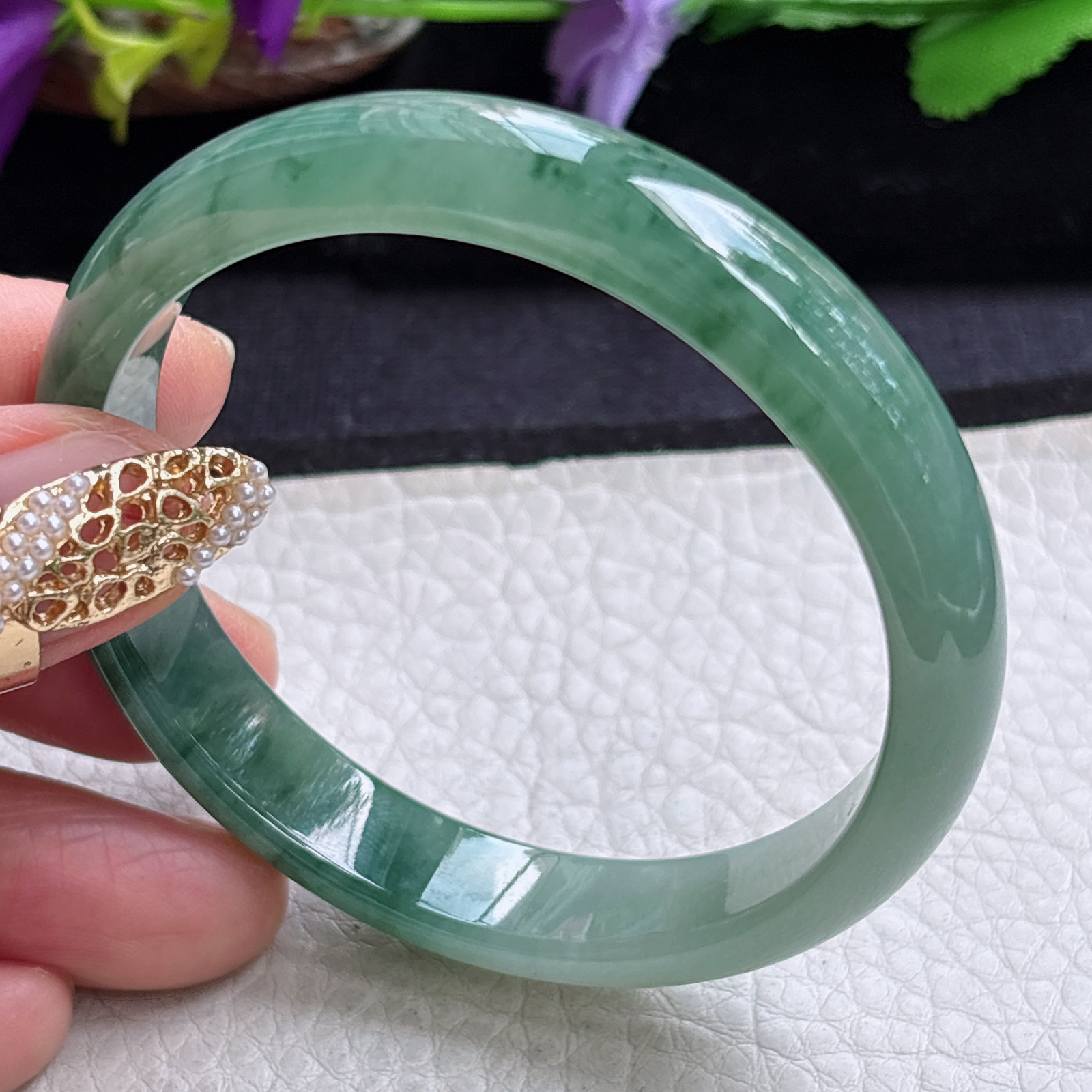 n实拍55*11.3*6.5平安镯 缅甸翡翠a货手镯冰飘花秀气正圈玉镯子