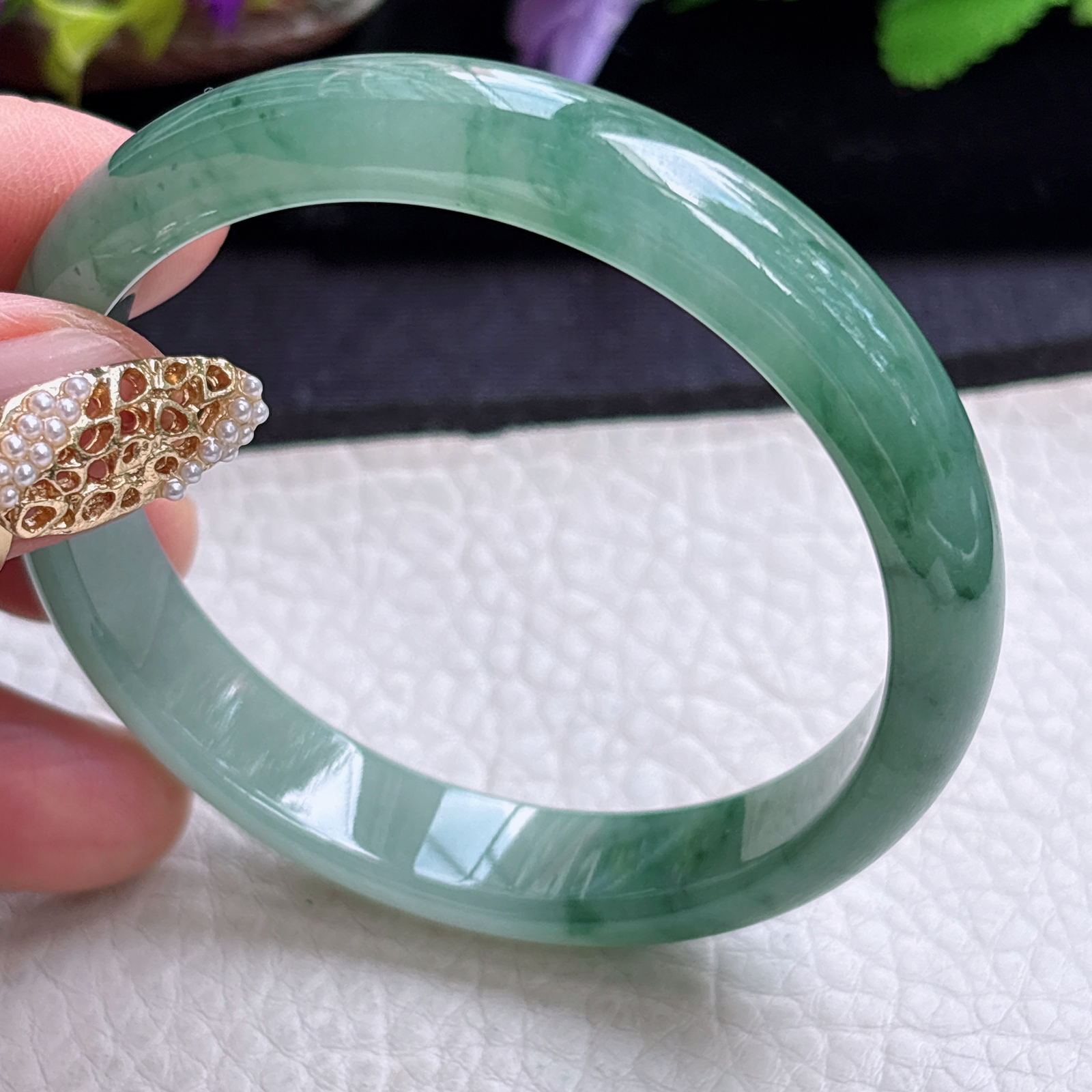 n实拍55*11.3*6.5平安镯 缅甸翡翠a货手镯冰飘花秀气正圈玉镯子