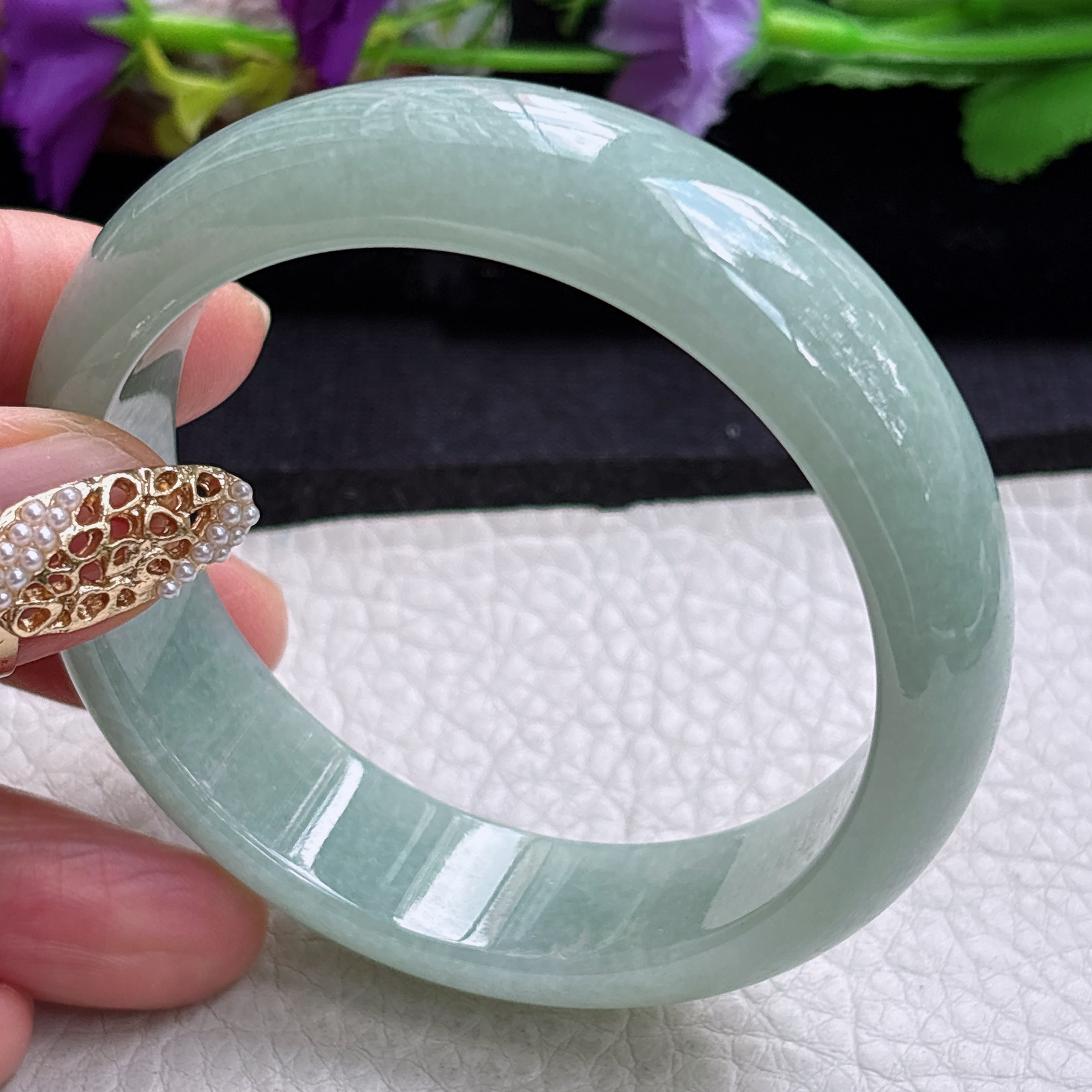 js实拍55.8*15.8*7.5轮胎镯 缅甸翡翠a货手镯满绿正圈大气玉镯子