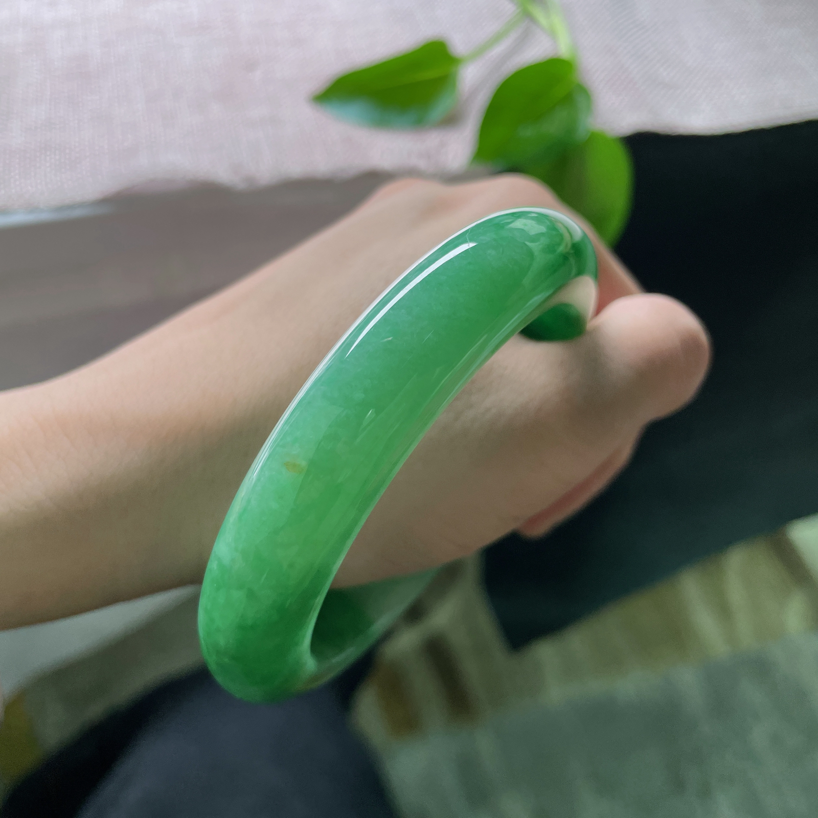 61.1/13.8/10.5，满绿正圈，大圈口，如深潭碧波，静水深流。洒金招财进宝。皮纹，ss49959a..