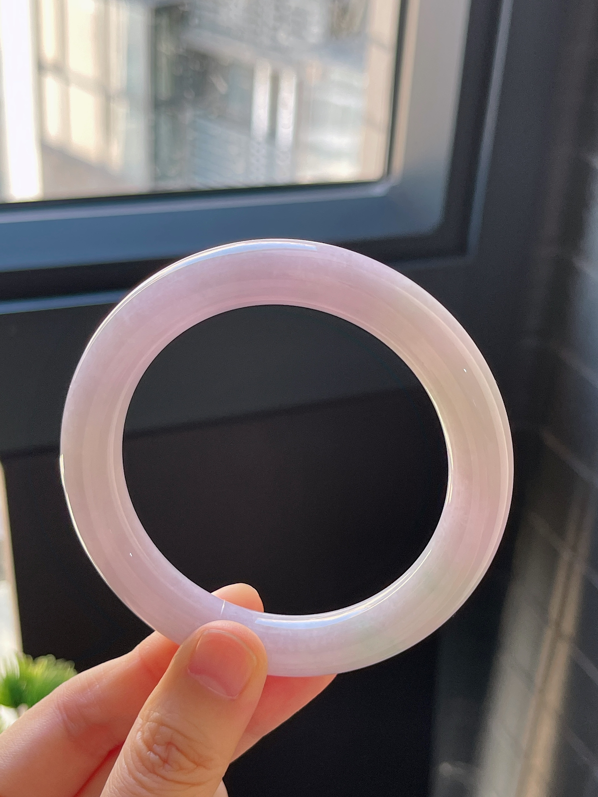 圆镯57圈口，翡翠糯化种紫色手镯