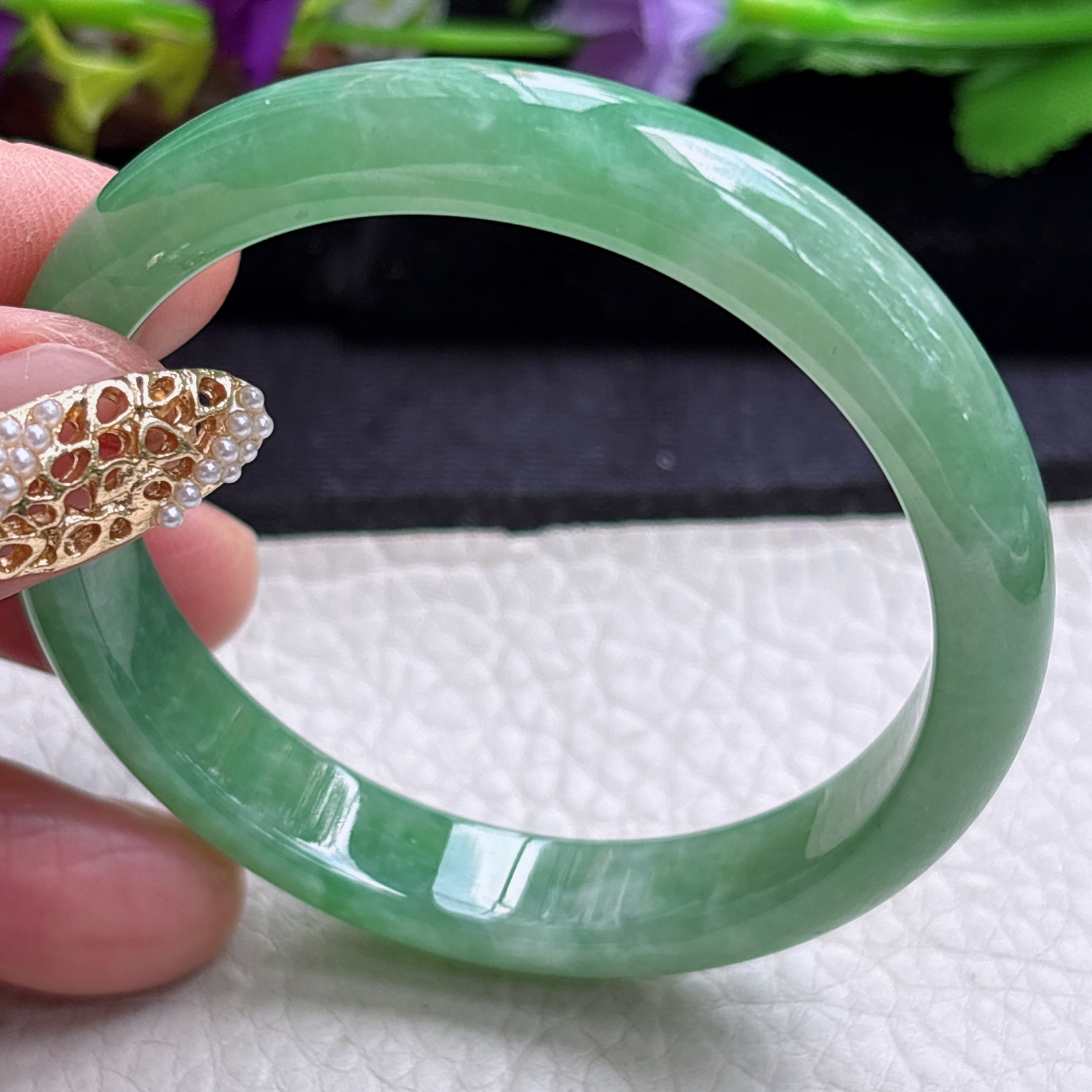 n小圈口52*10.2*6.7平安镯 缅甸翡翠a货手镯冰绿秀气正圈玉镯子