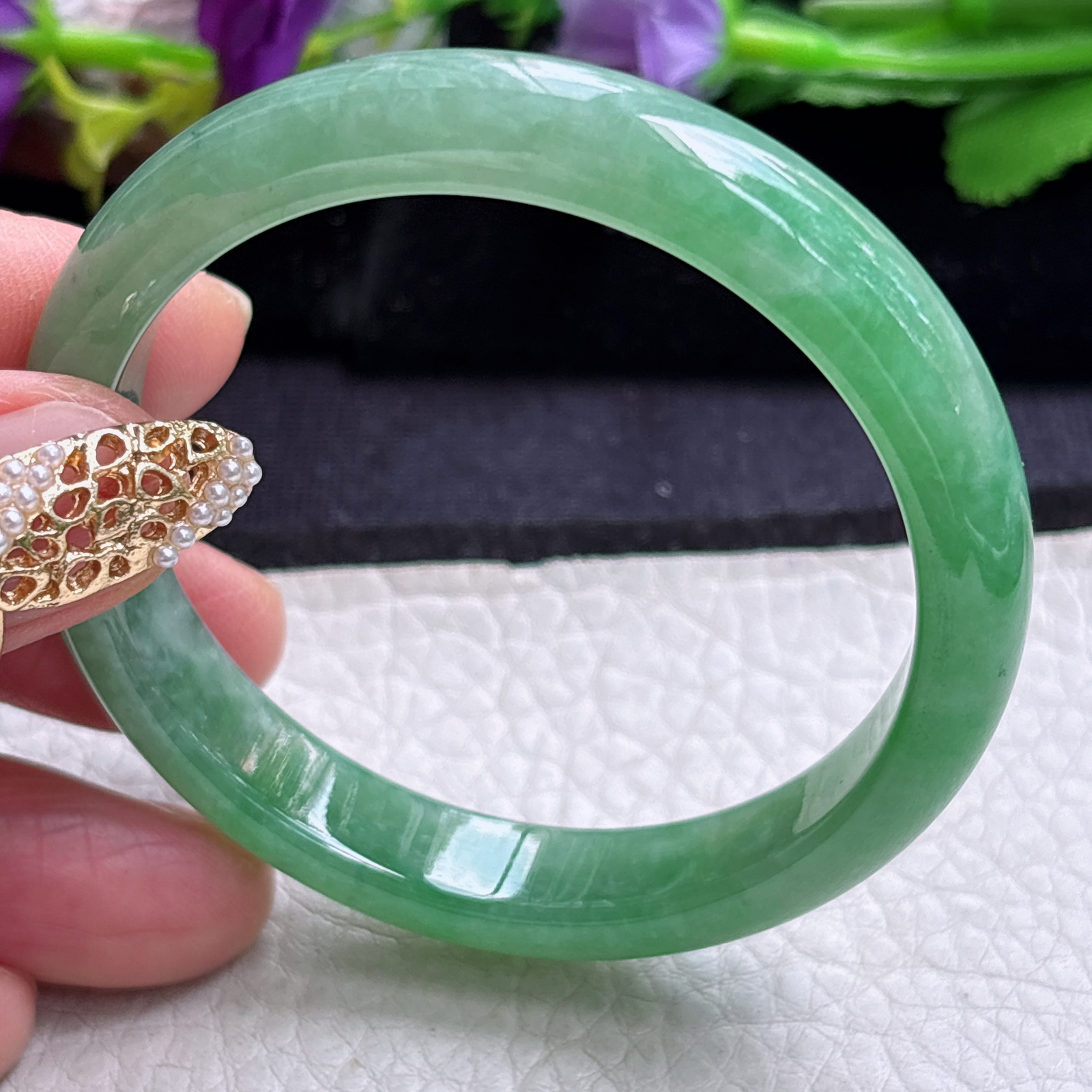 n小圈口52*10.2*6.7平安镯 缅甸翡翠a货手镯冰绿秀气正圈玉镯子