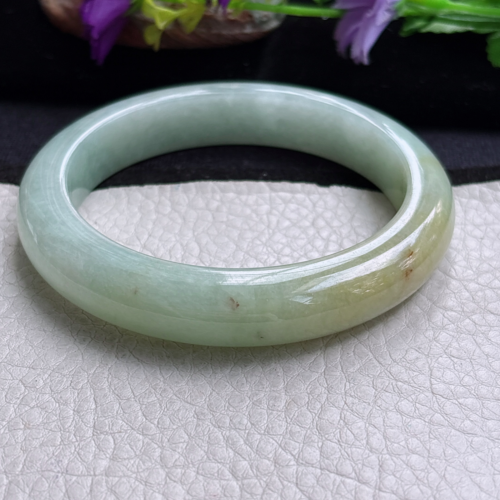 ss大圈口61.5*12.8*9.3招财镯 缅甸翡翠a货手镯双彩正圈玉镯子