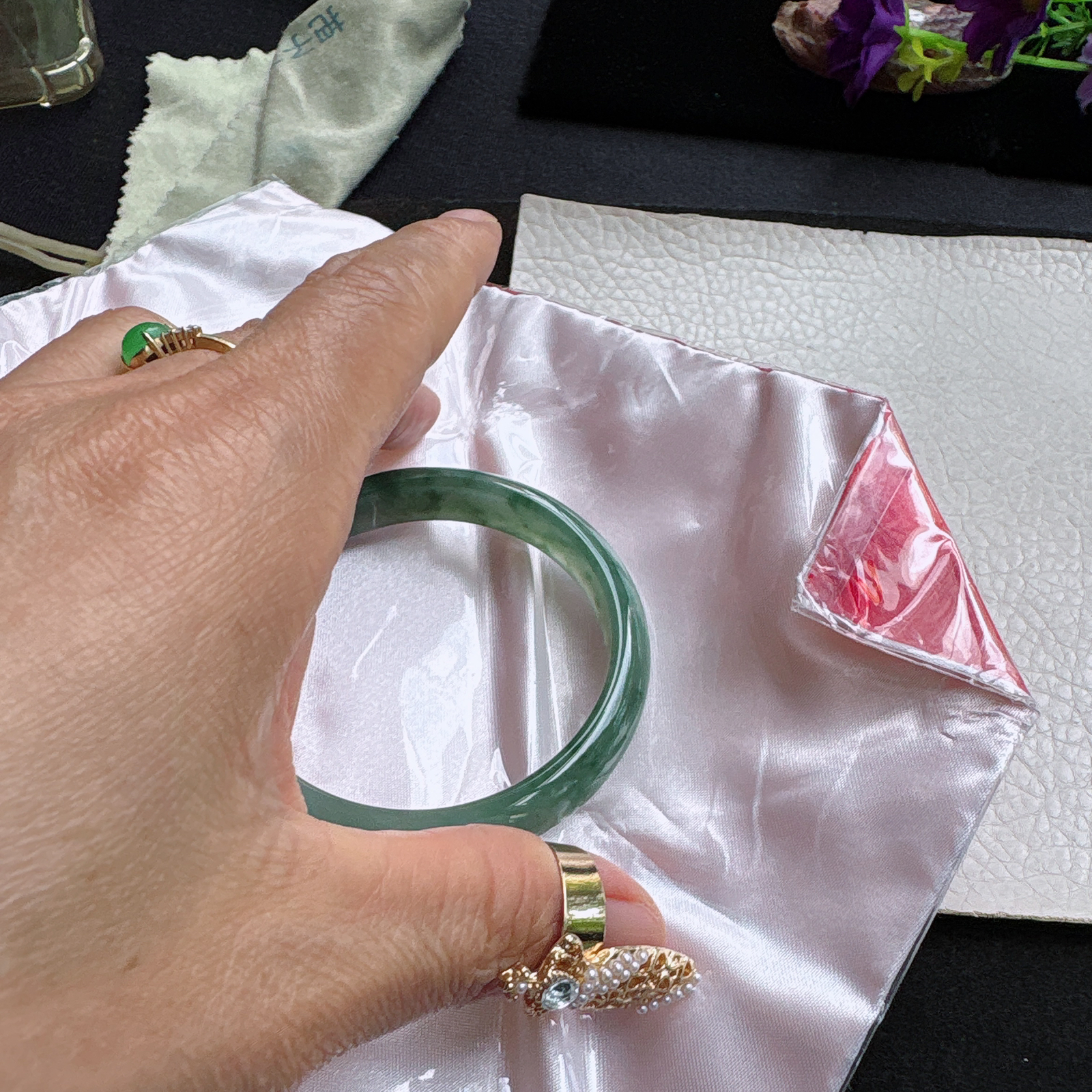 n实拍55*11.3*6.5平安镯 缅甸翡翠a货手镯冰飘花秀气正圈玉镯子