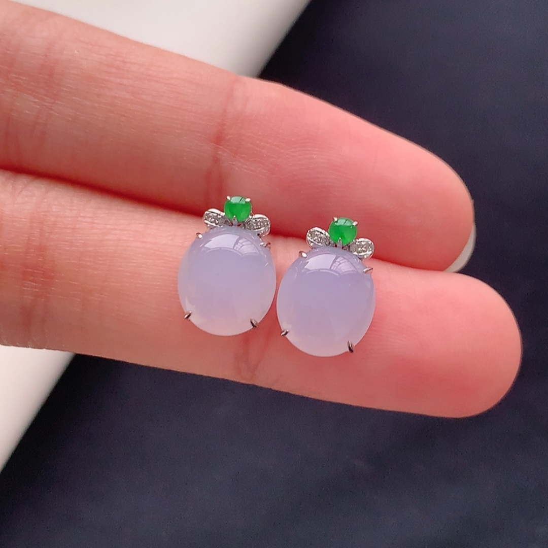 冰紫耳钉，种水好，冰润通透，上耳优雅大方，货号26427，9.4/8.9/2.6