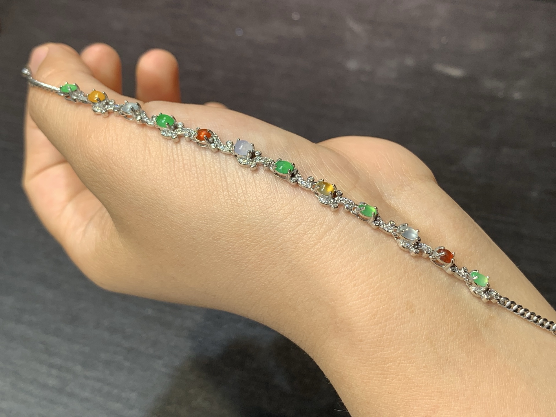 冰种多彩蛋面手链 s925银，4.1/3.4/2.6