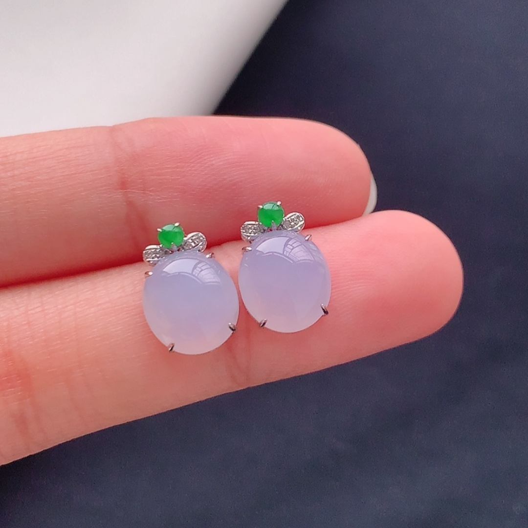 冰紫耳钉，种水好，冰润通透，上耳优雅大方，货号26427，9.4/8.9/2.6