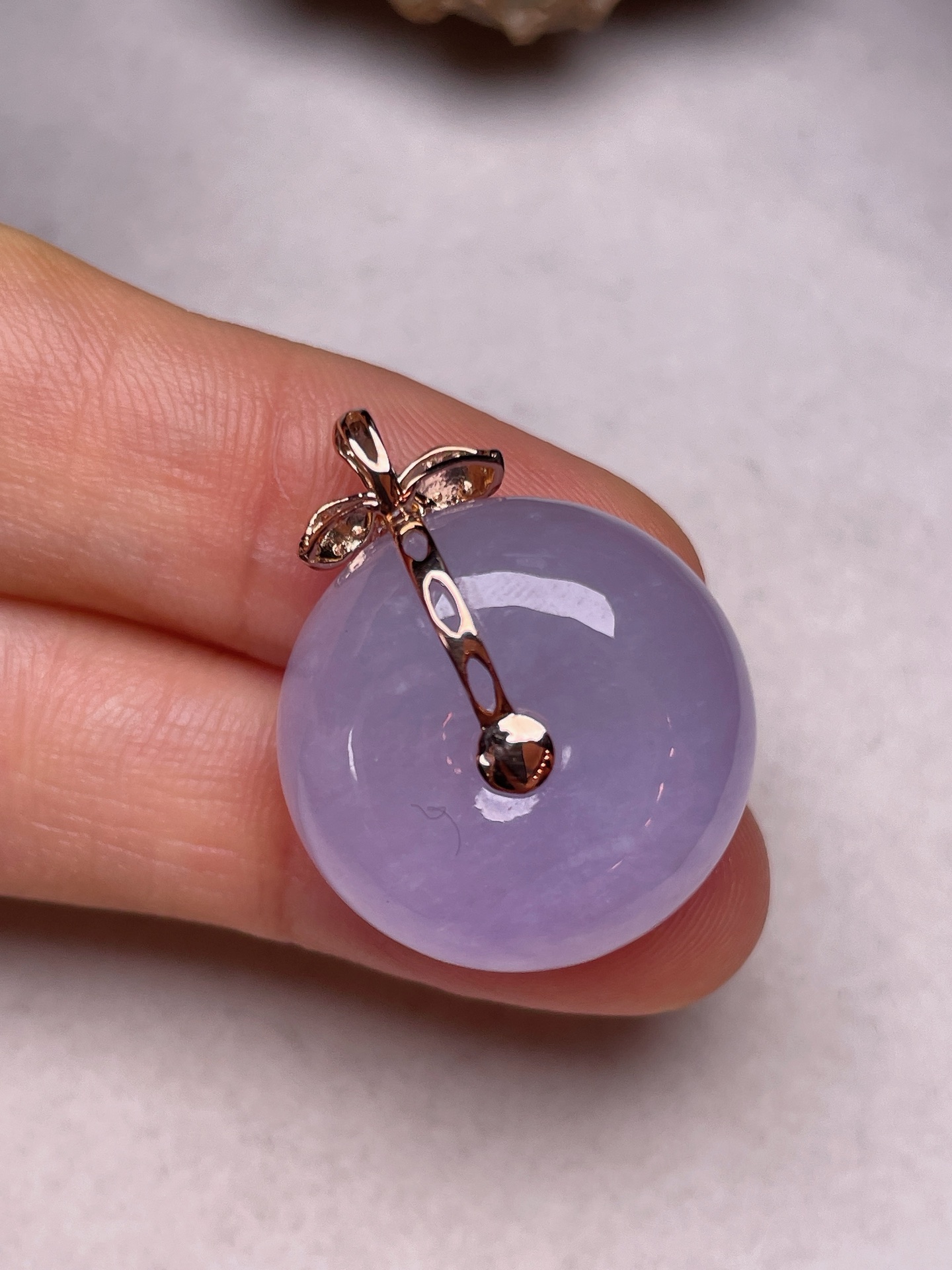 ️ 18k金镶平安扣，冰糯种满紫，无裂，一手货源整体长26，编号