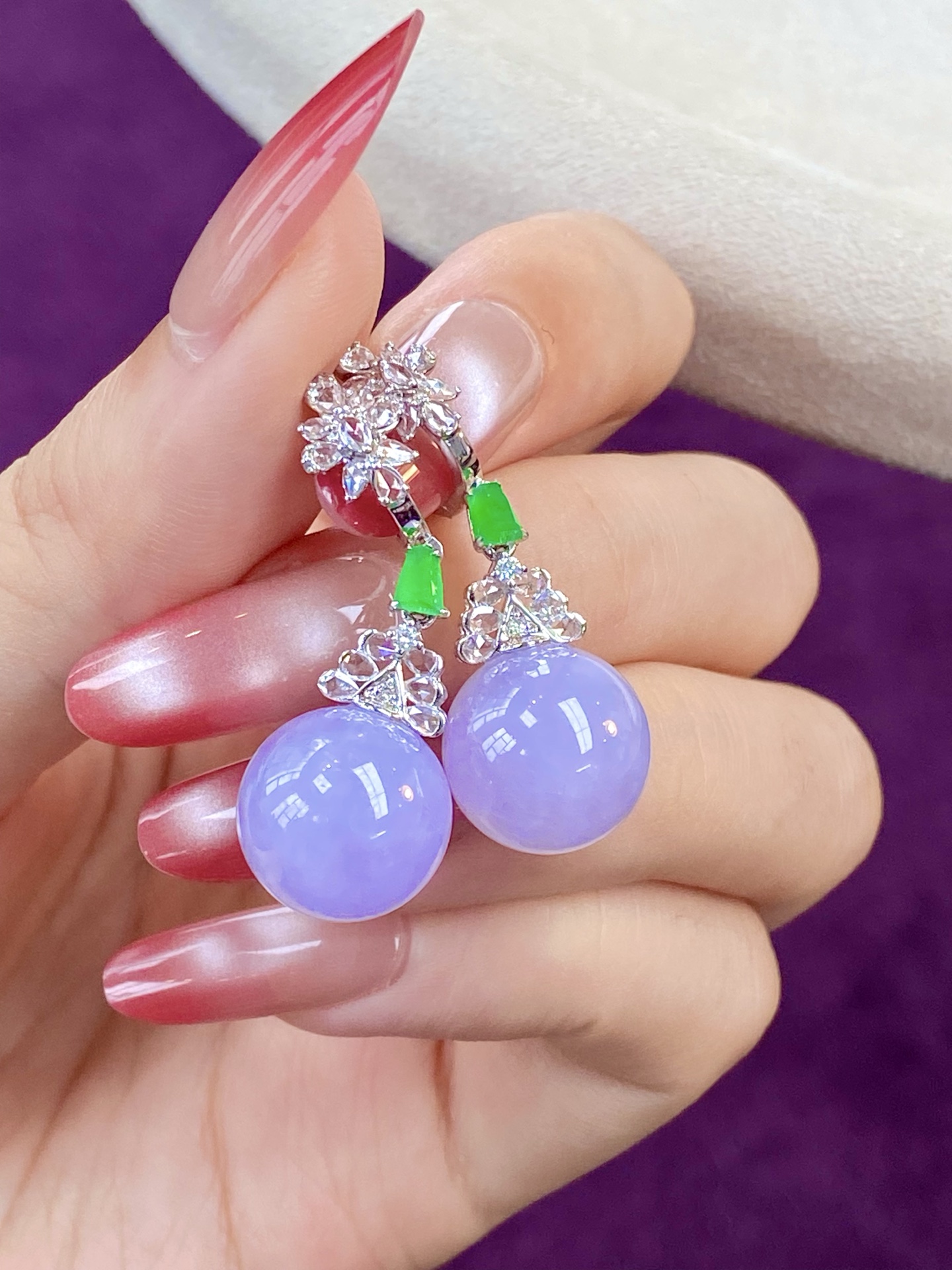 ️冰紫珠珠耳坠，紫气东来，贵气又婉约，戴上提气质，低调又有辨识度：36.11，无裂