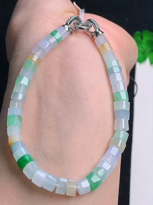 冰三彩算盘珠手链，，尺寸6.1/4.0mm，颗数：43，№y28222