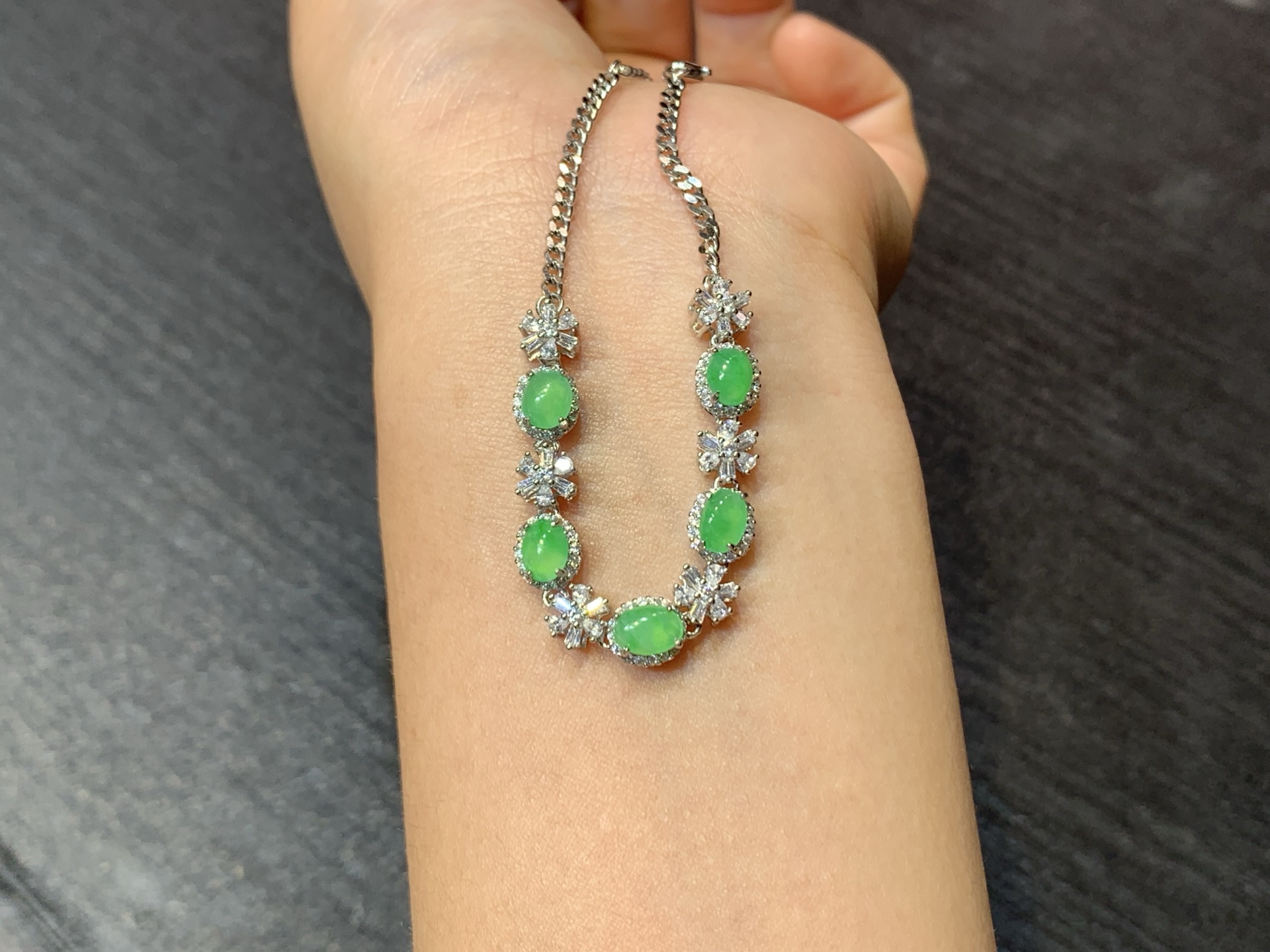 冰甜阳绿蛋面手链 s925银，6.2/4.4/2.2