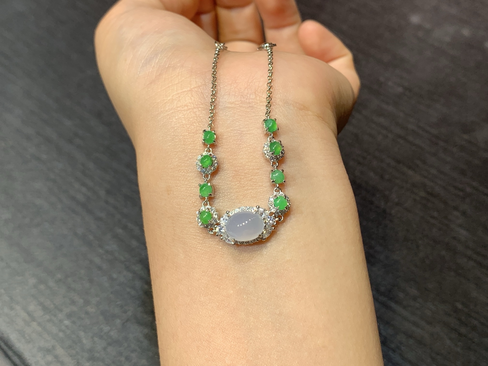 冰紫绿蛋面手链 s925银，9-7-4.4