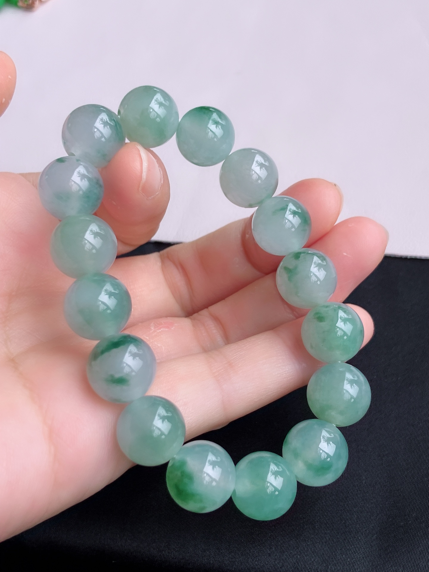 ️，冰飘花手串，晶莹剔透，花色清爽，尺寸12.5，自然光实拍