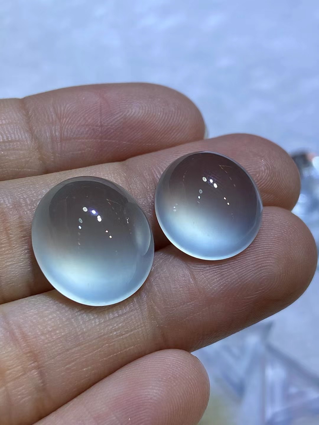 ️ 老坑冰种蛋面一对，完整饱满，纯净起光，尺寸16.1×14.3×8.9，14.5×13.5×7.6