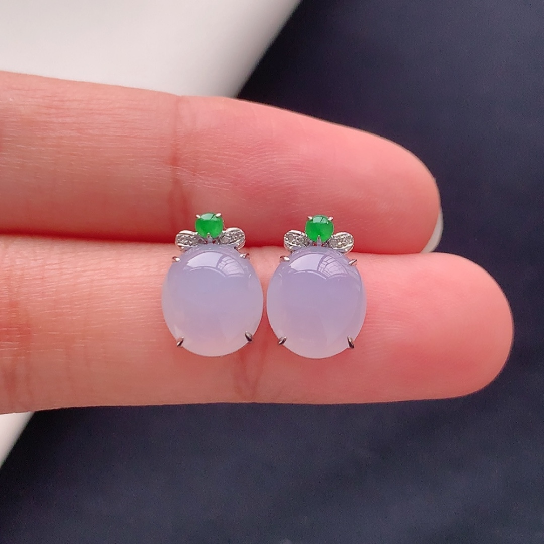 冰紫耳钉，种水好，冰润通透，上耳优雅大方，货号26427，9.4/8.9/2.6