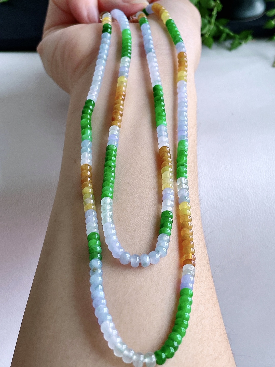 珠子，冰多宝珠链圆珠珠子算盘珠珠链，缅料，性比高，尺寸4.1-2.8mm，35cm，26克