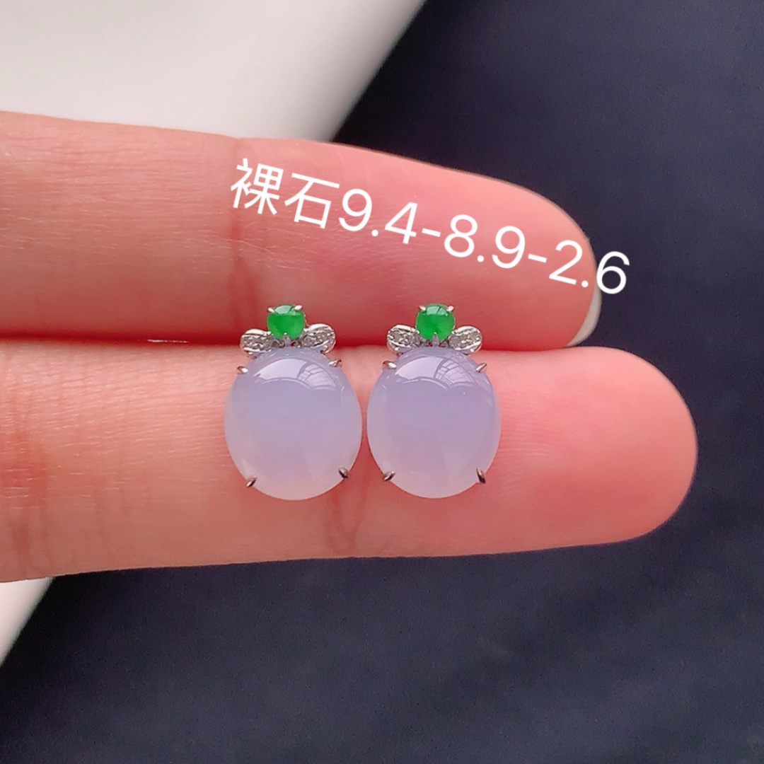冰紫耳钉，种水好，冰润通透，上耳优雅大方，货号26427，9.4/8.9/2.6
