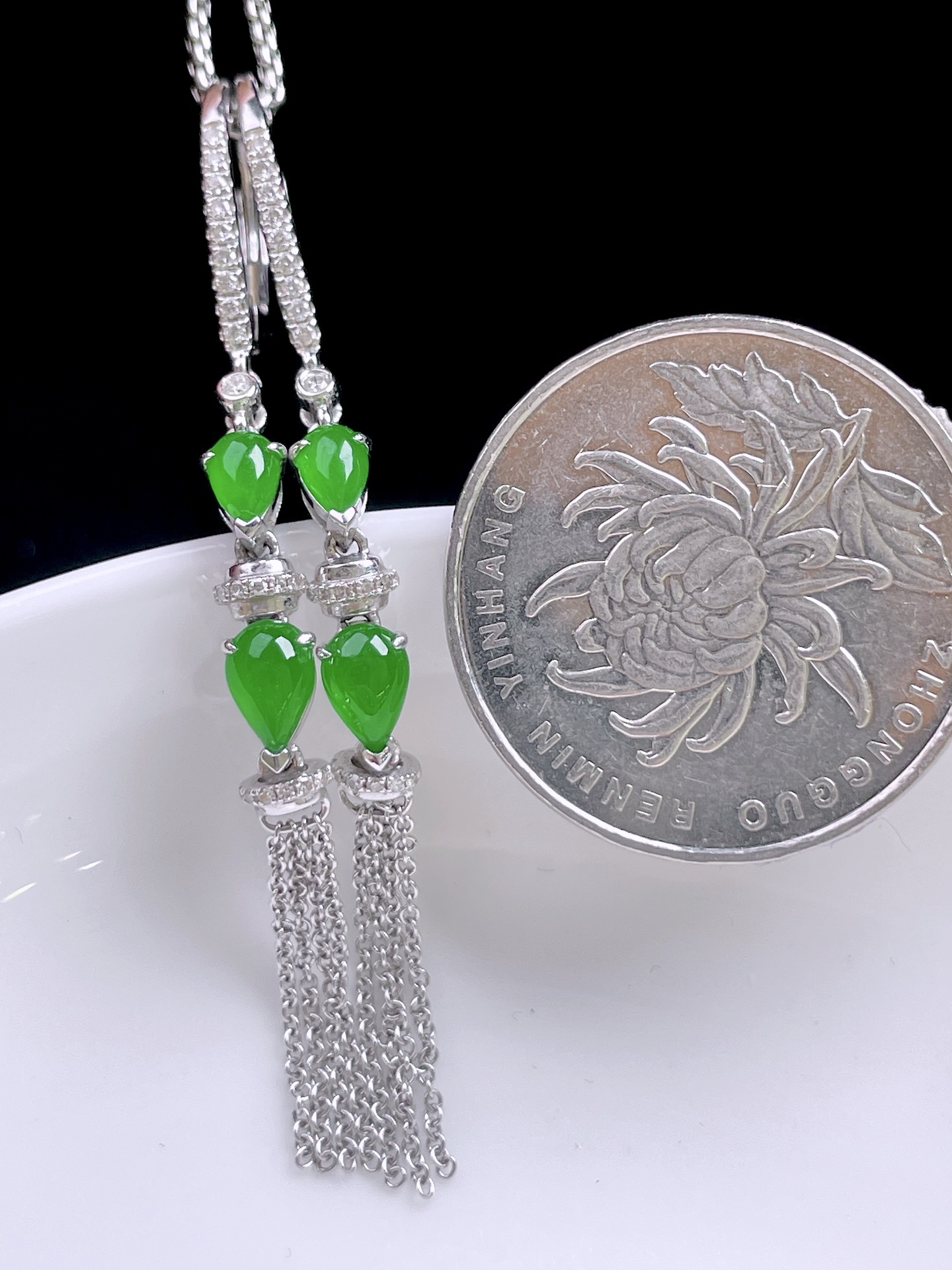 ️ 满绿耳坠，色泽浓郁，种老水润，18k金镶嵌：58.3，裸石：6.6/4