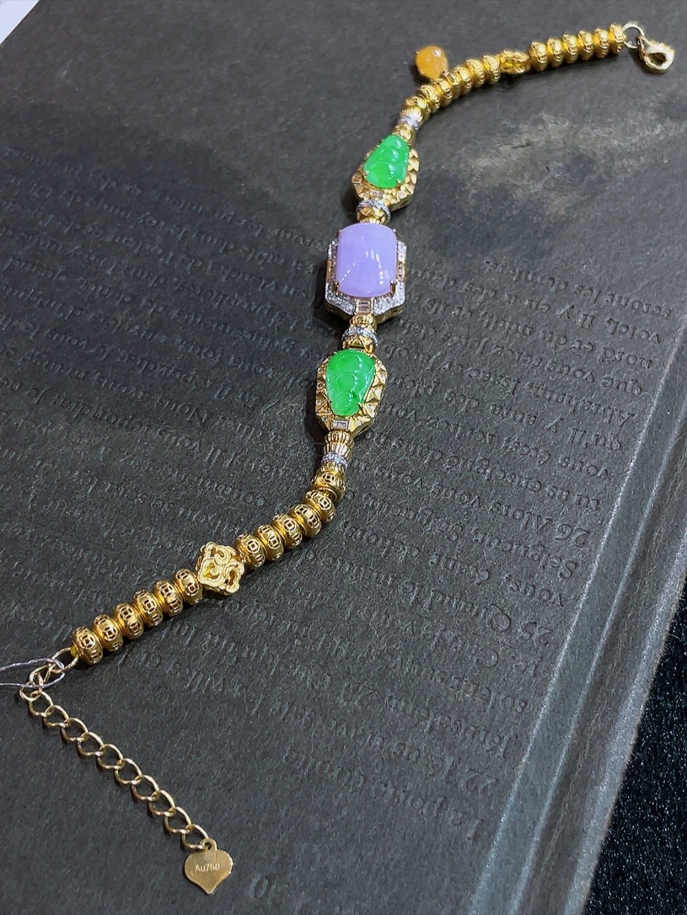 ️三彩盘缠手链，配饰999金，，18k金镶嵌，种水，重金镶嵌，南非钻镶，厚装饱满，腰缠万贯，色彩艳