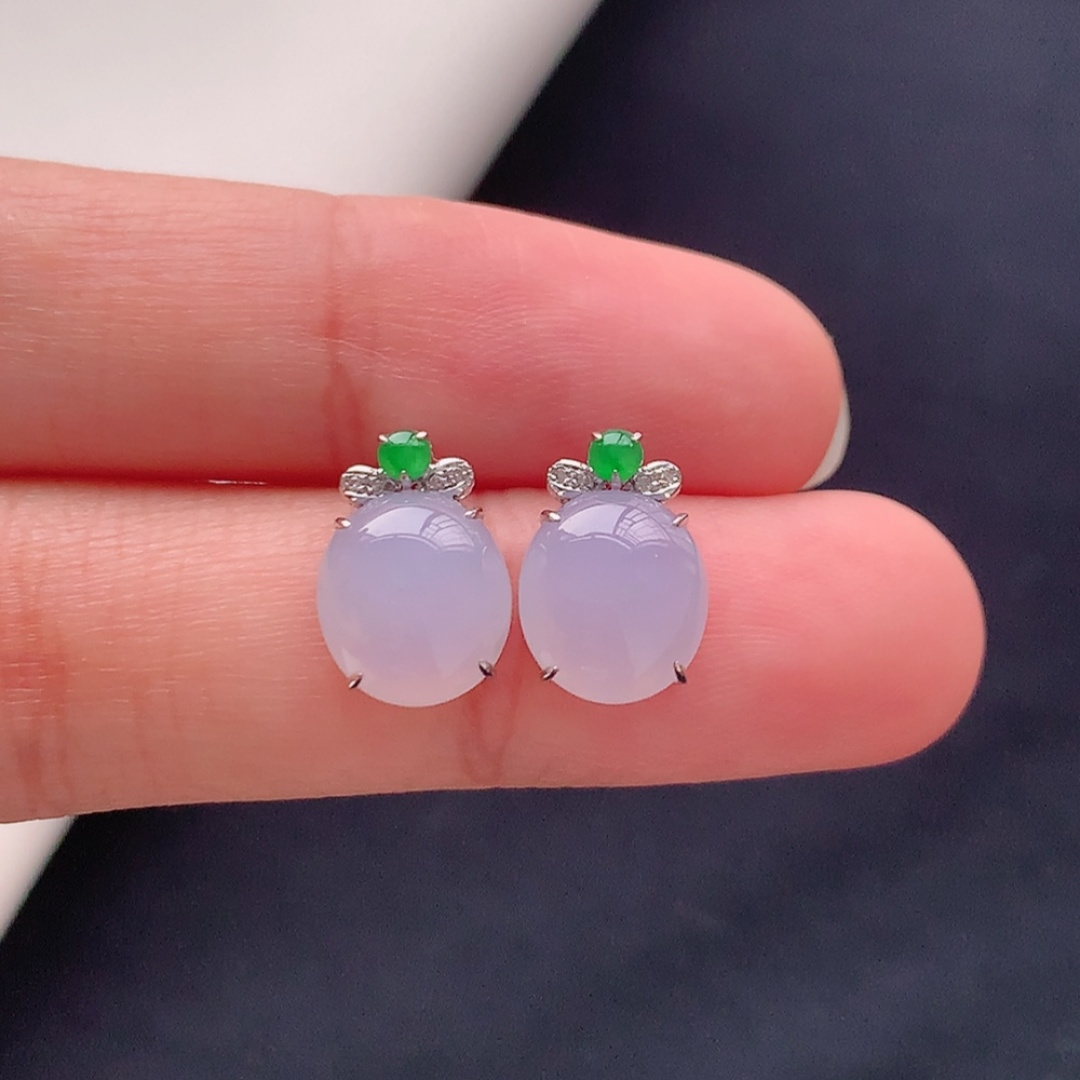 冰紫耳钉，种水好，冰润通透，上耳优雅大方，货号26427，9.4/8.9/2.6