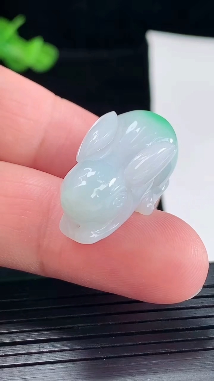 天然A货翡翠生肖兔吊坠，尺寸27-15-13.5重量:10.52g
5月5日