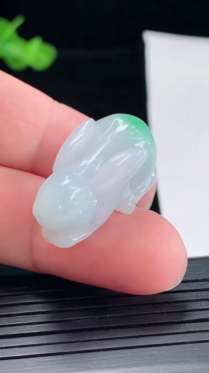 天然A货翡翠生肖兔吊坠，尺寸27-15-13.5重量:10.52g
5月5日
