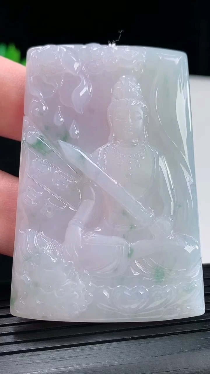 天然A货翡翠飘花文殊菩萨吊坠，尺寸65-44-6重量:41.31g
5月9日
