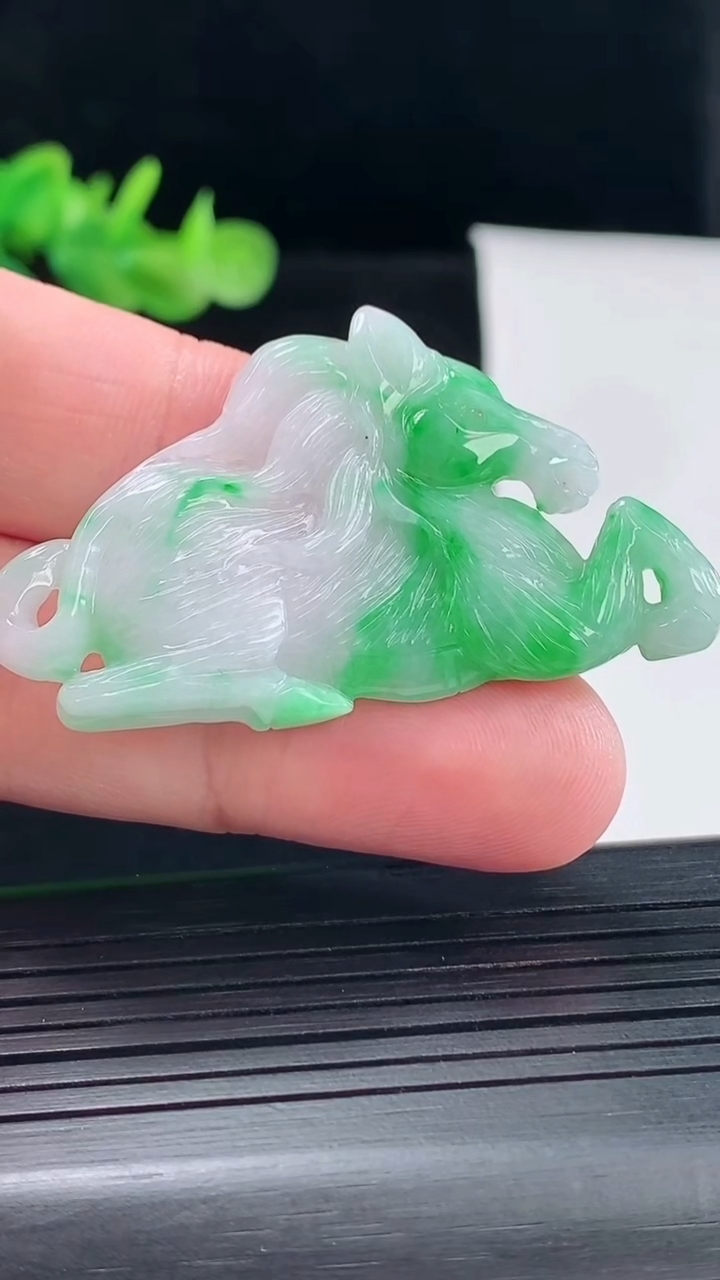 天然A货翡翠生肖马吊坠，尺寸50-29-4重量:9.90g
5月9日