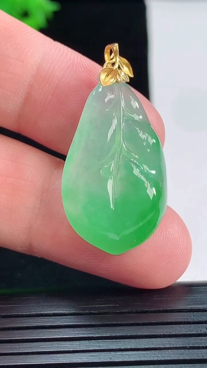 天然A货翡翠金枝玉叶 叶子吊坠，尺寸35-28-17.6-6重量:5.50g
5月18日