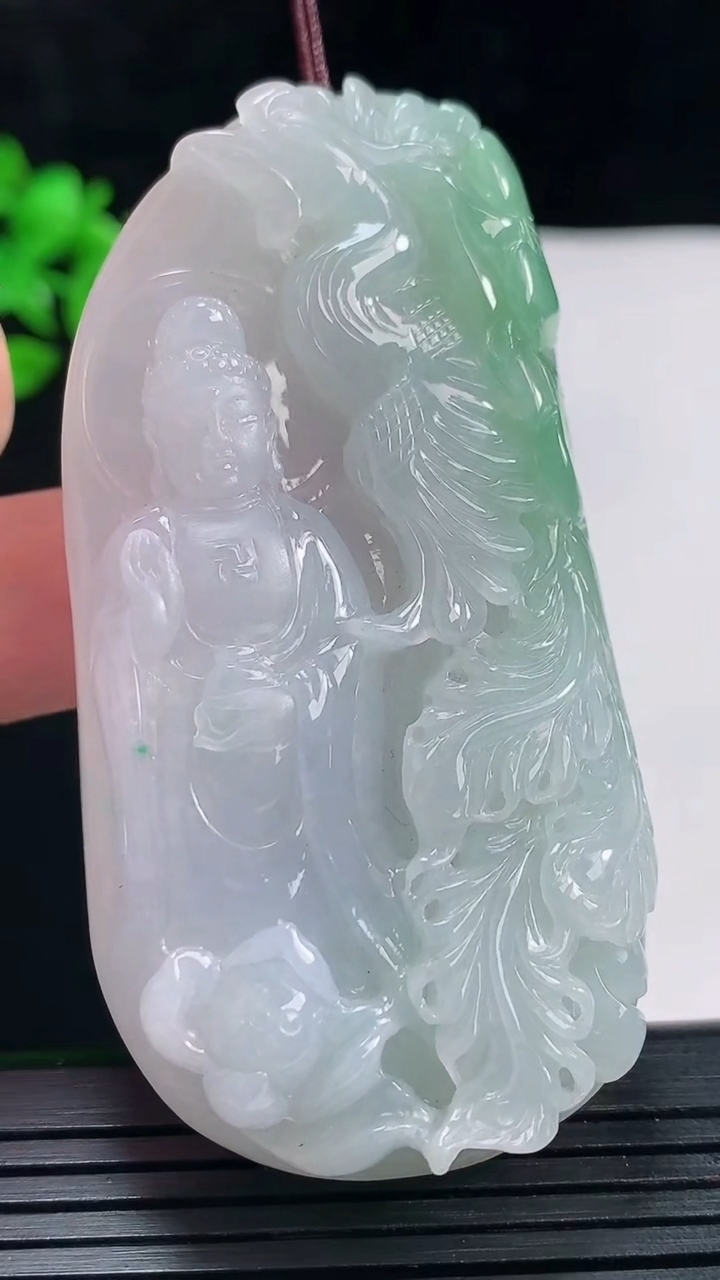 天然A货翡翠凤凰观音吊坠，尺寸68-34-12.2重量:62.23g
5月27日