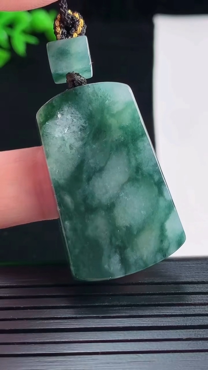 天然A货翡翠飘花无事牌吊坠，尺寸36.5-22.2-6重量:15.84g
5月27日
