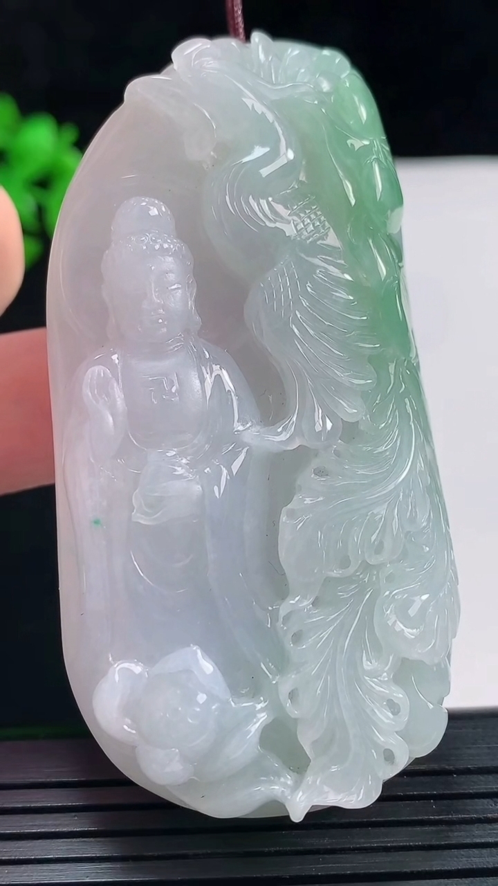 天然A货翡翠凤凰观音吊坠，尺寸68-34-12.2重量:62.23g
5月27日