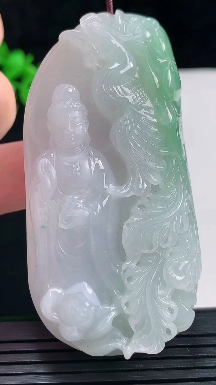 天然A货翡翠凤凰观音吊坠，尺寸68-34-12.2重量:62.23g
5月27日
