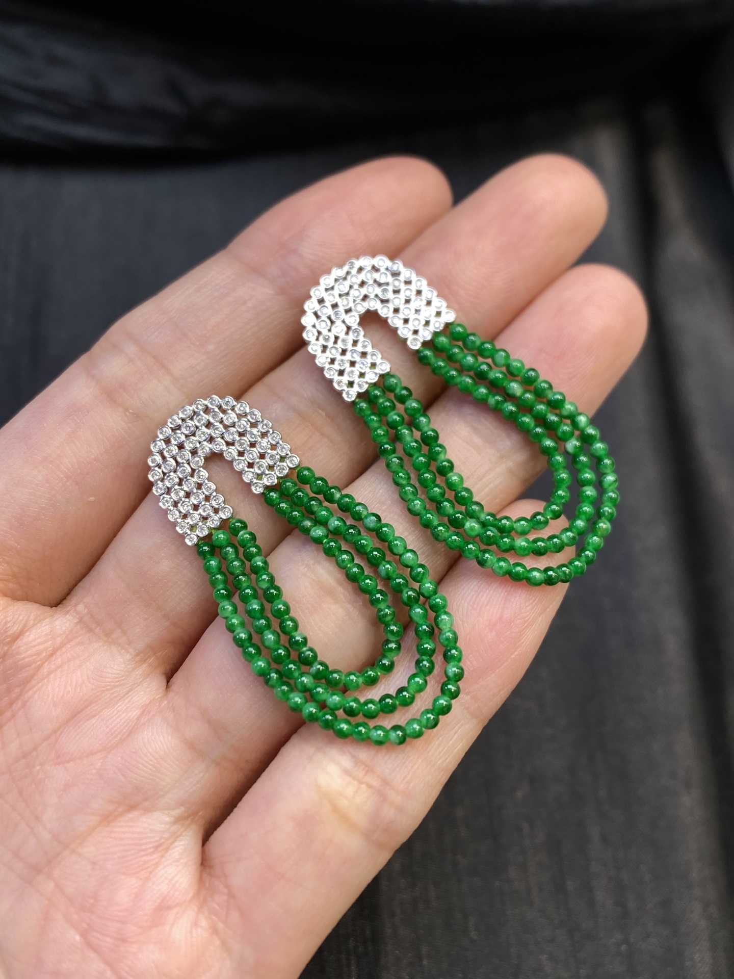 冰辣绿小米珠耳坠·金，整·41.6/14.5/2mm
