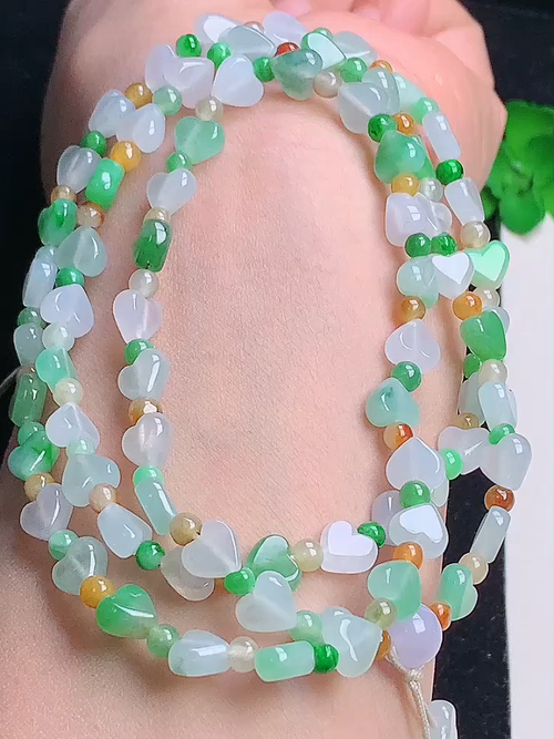 双彩爰心珠链，，尺寸7.1/6.2/2.8mm，№y29q1 26