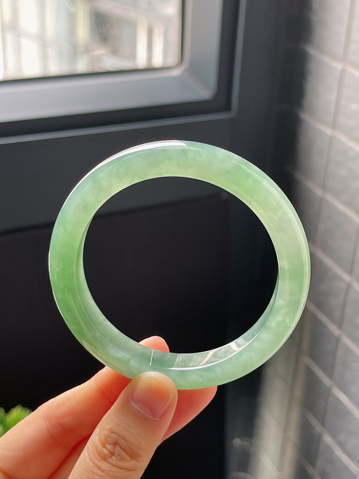 正圈56.5圈口，翡翠冰糯种飘花手镯