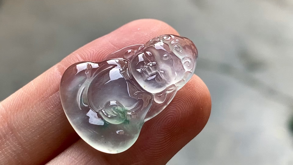 ️ 玻璃种飘绿宝宝佛，完整，25.5/18/4，编号