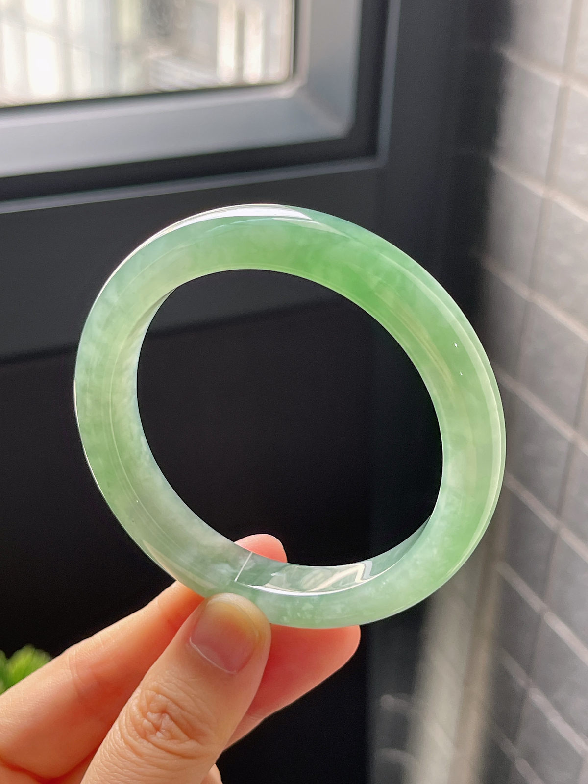 正圈56.5圈口，翡翠冰糯种飘花手镯